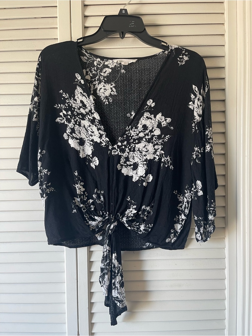lovestitch Black Floral Tie-Front Wrap Blouse